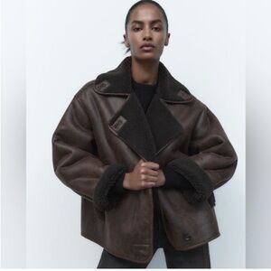 Zara Dark Brown Leather Shearling Jacket